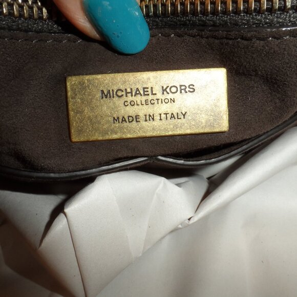 Michael Kors Collection Brown/Tan Croc Embosed Leather Large Tote Handbag - Picture 8 of 16